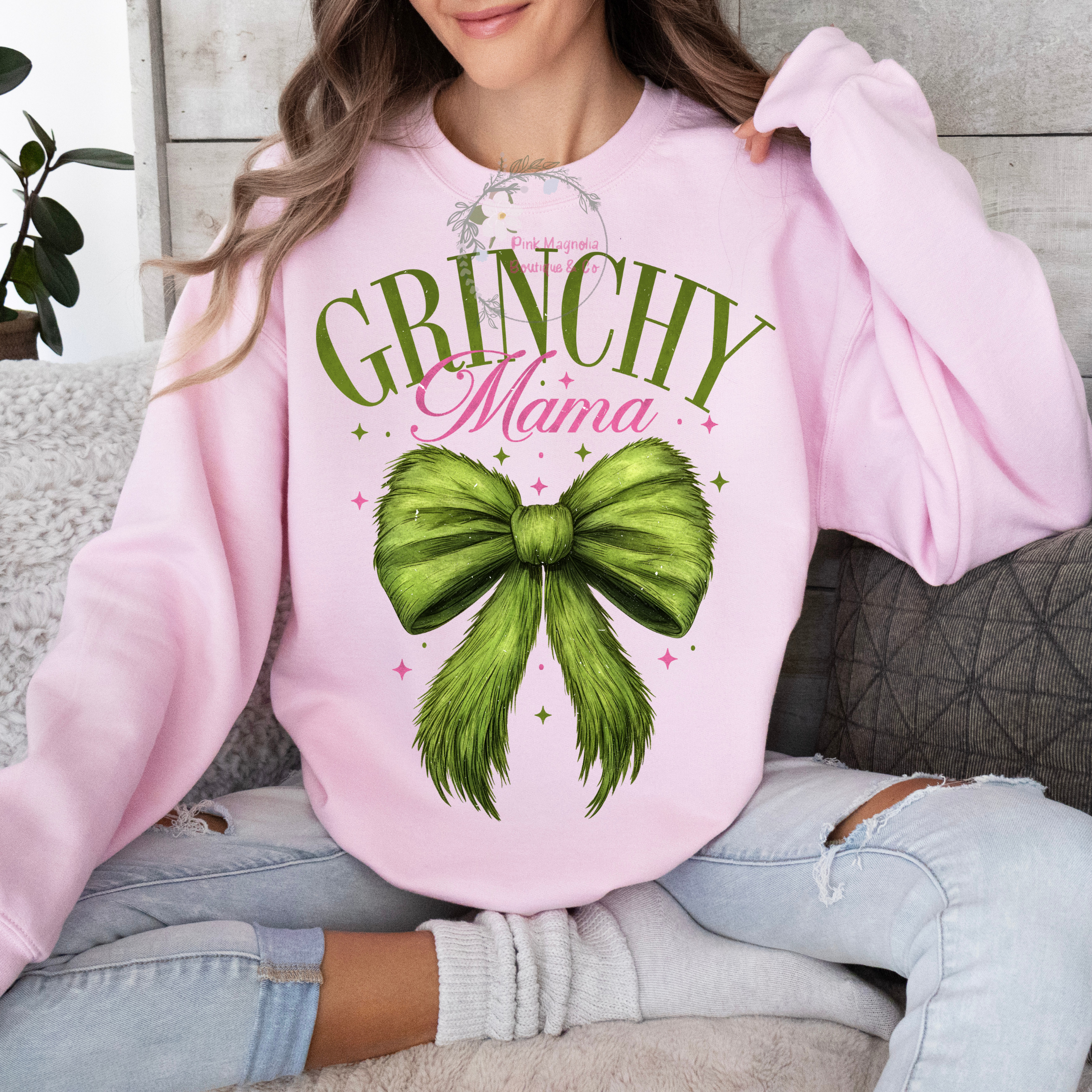 Grinchy Mama Crew - Light Pink