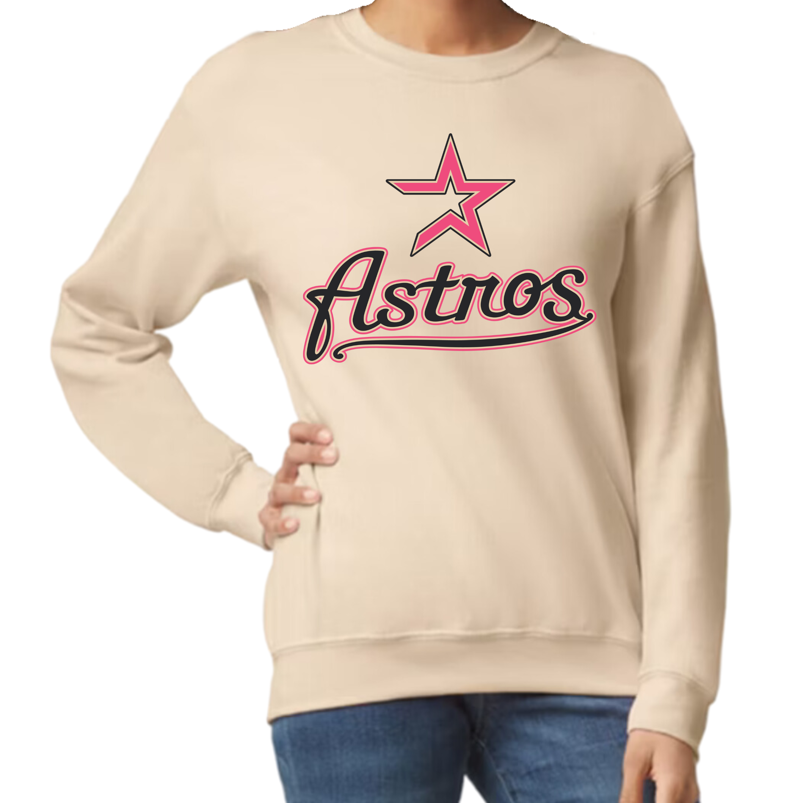 Pink/Black Astros Crew - Sand