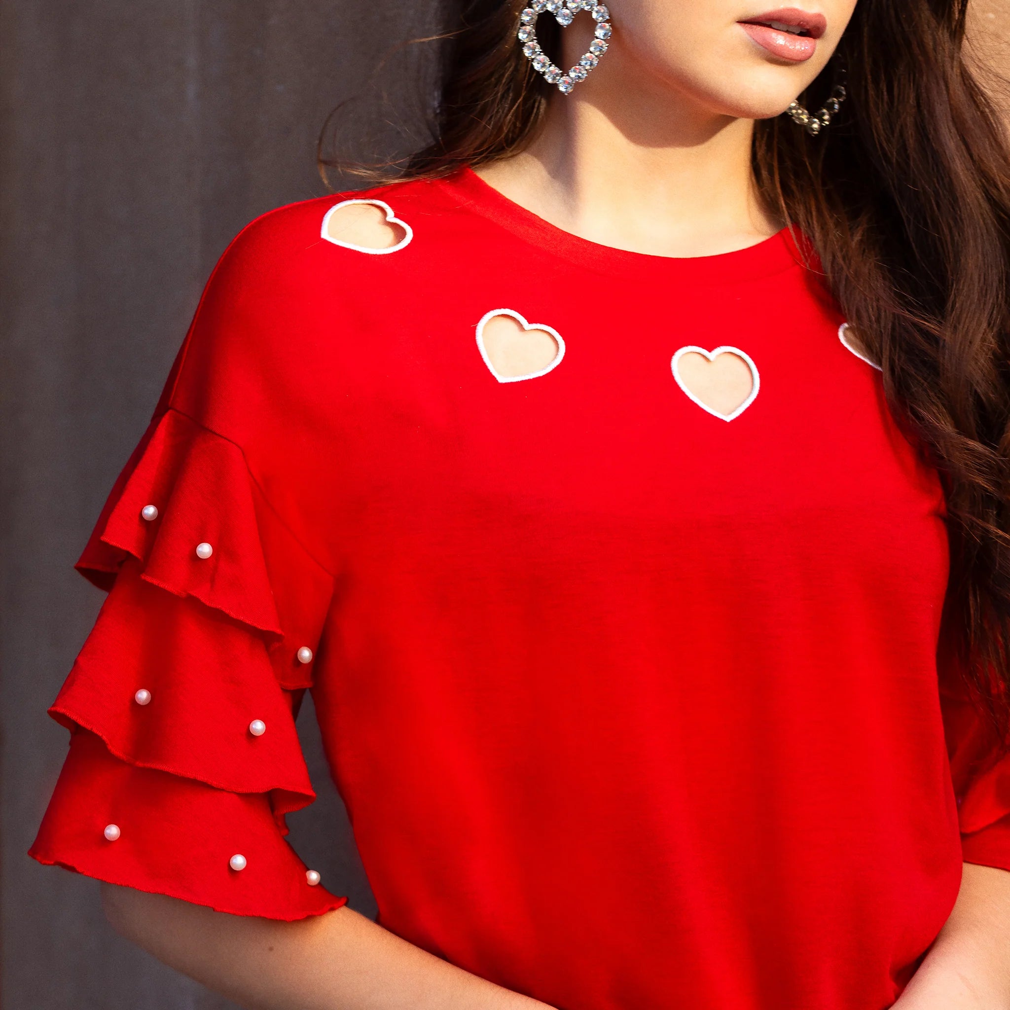 Heart Top - Pearl Ruffle Sleeves