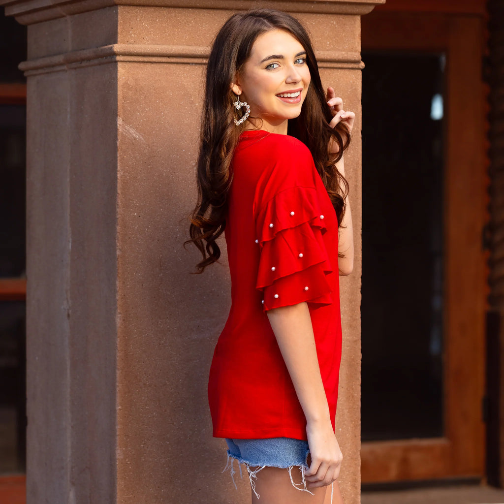 Heart Top - Pearl Ruffle Sleeves