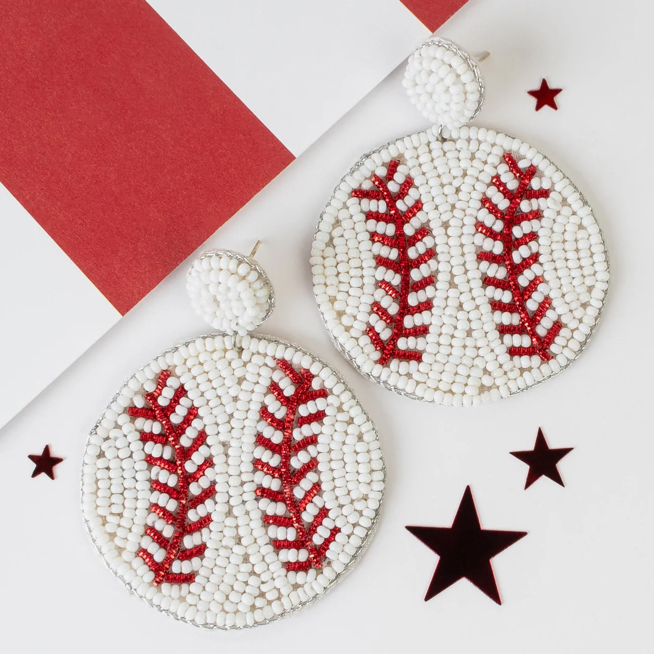 Beaded Baseball EarringsBeaded Baseball Earrings   Stud Backs   2.5" in Length