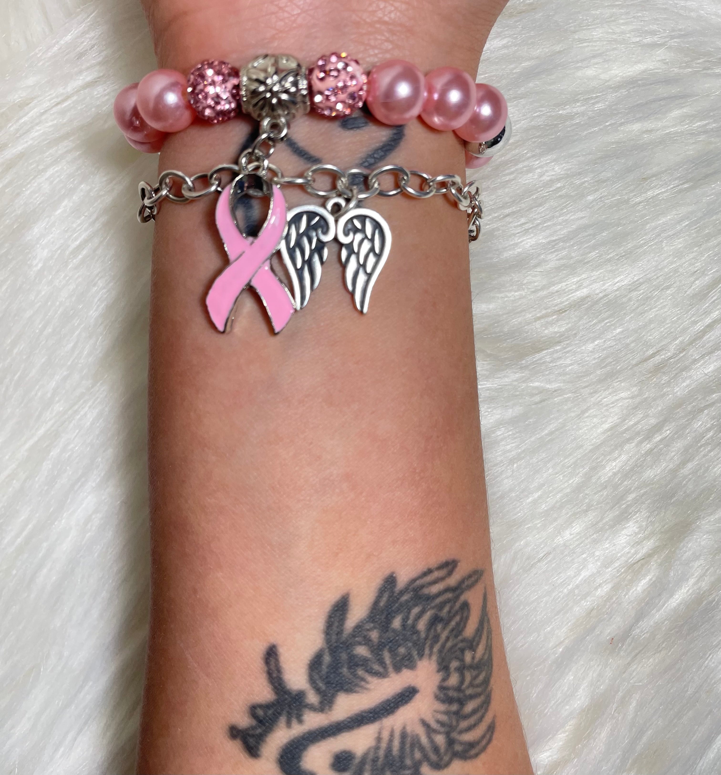 Breast Cancer Bracelet (pink & silver)