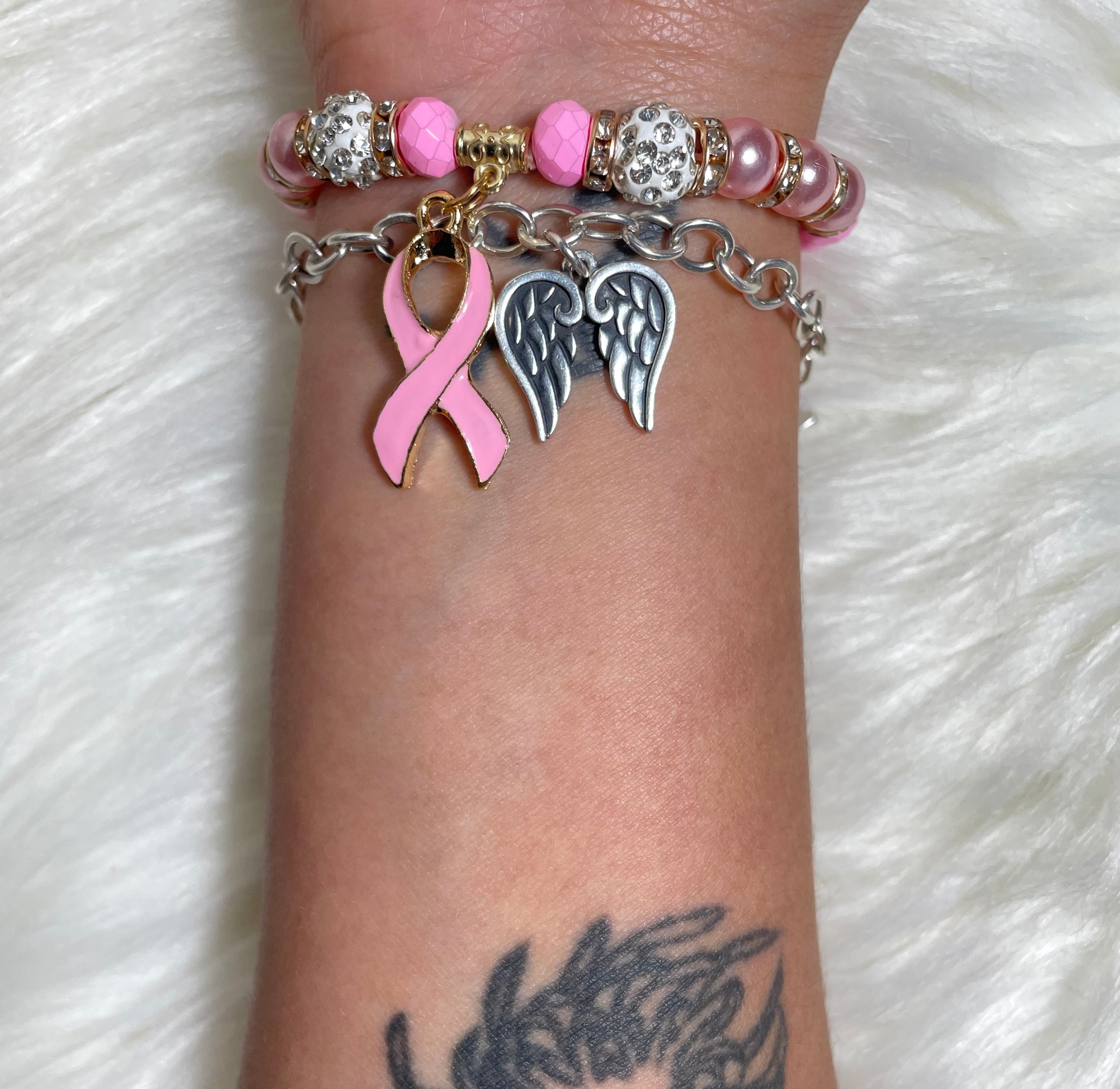 Breast Cancer Bracelet (white & gold)